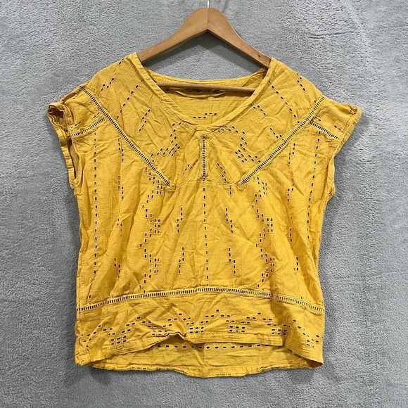 prAna Top Womens Small Organic Cotton Boho Blouse Shirt Sustainable Preppy - Picture 1 of 9